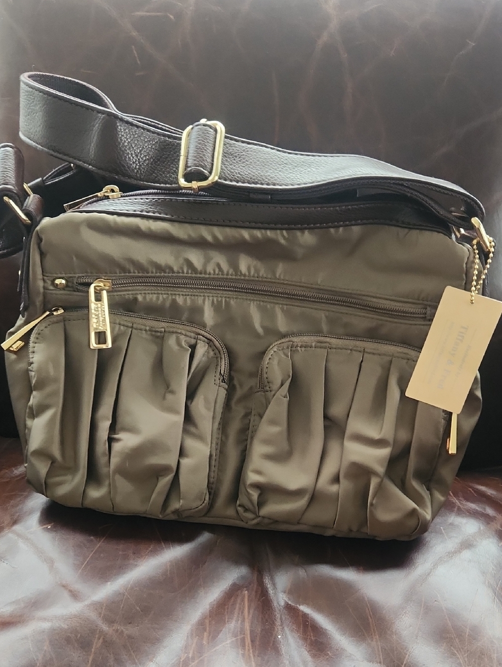 Tiffany & Fred Green Crossbody Tote/ Organizer BAG, with Tag